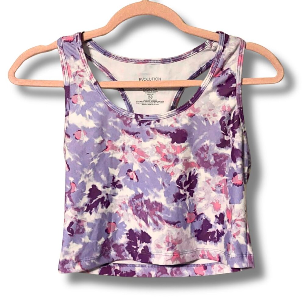 NWT Evolution & Creation Cropped Tank Sports Bra | Watercolor Purple Yoga Top M